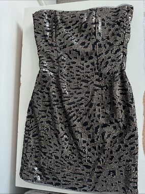 Haney Strapless Black Sequin Dress with Gold Accents - Elegant Party Dress